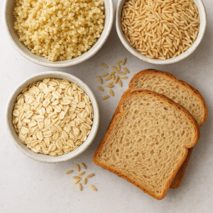 Quinoa, oats, whole wheat, and brown rice 